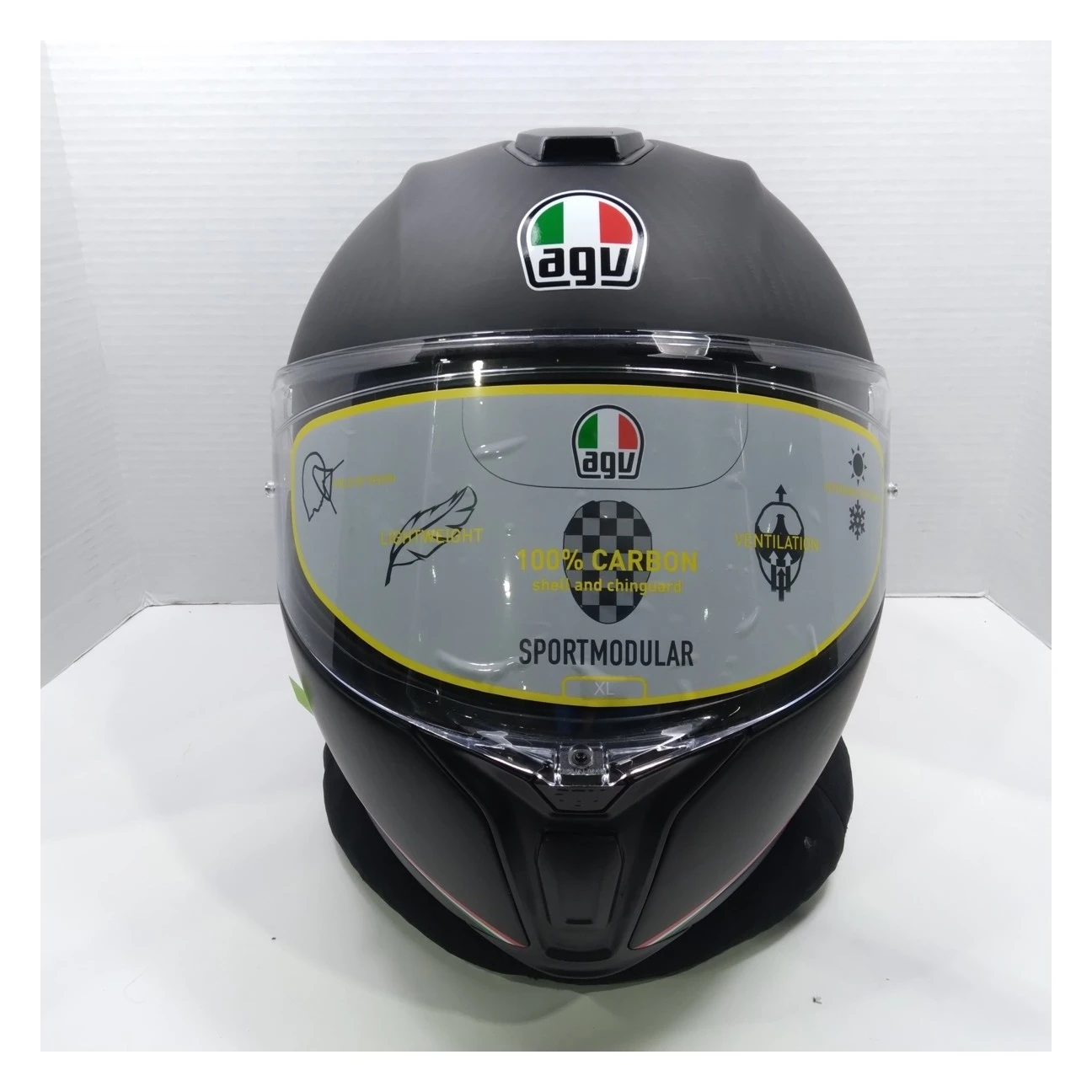 AGV Sportmodular Carbon Tricolore Helmet Matte Black / XL [Blemished - Very Good] -Motorcycle Helmet Shop agv sportmodular carbon tricolore helmet matte black xl blemished very good matte black 6