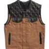 First Manufacturing Hunt Club Leather/Canvas Vest -Motorcycle Helmet Shop first manufacturing hunt club motorcycle leather canvas vest