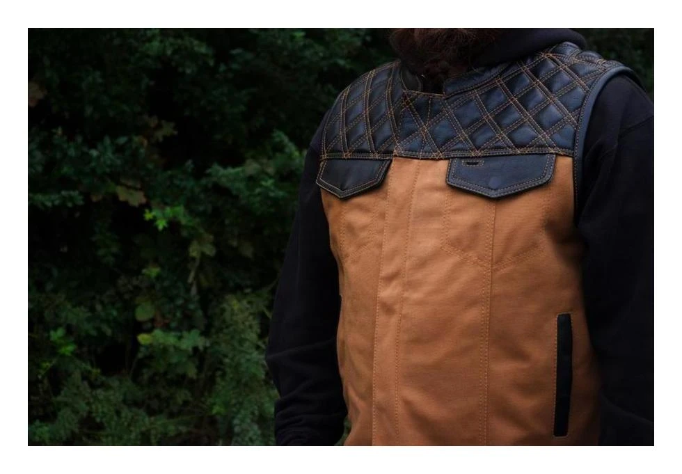 First Manufacturing Hunt Club Leather/Canvas Vest First Manufacturing Hunt Club Leather/Canvas Vest -Motorcycle Helmet Shop first manufacturing hunt club motorcycle leather canvas vest 5