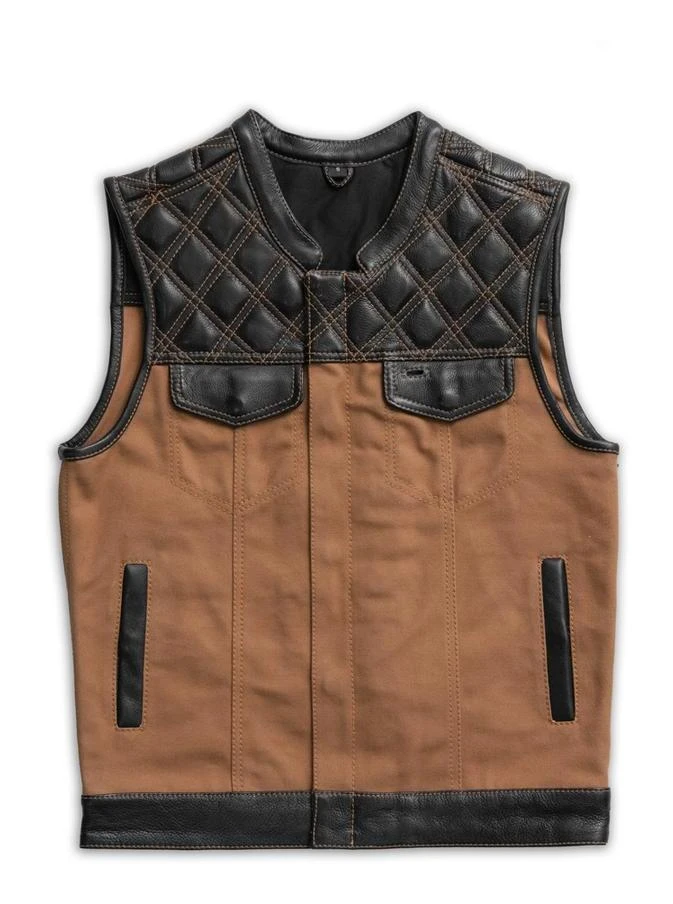 First Manufacturing Hunt Club Leather/Canvas Vest First Manufacturing Hunt Club Leather/Canvas Vest -Motorcycle Helmet Shop first manufacturing hunt club motorcycle leather canvas vest